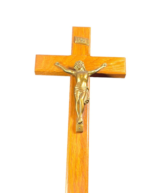 Vintage 1950s Solid oak wood Heavy solid metal Jesus Catholic Crucifix cross