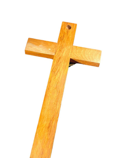 Vintage 1950s Solid oak wood Heavy solid metal Jesus Catholic Crucifix cross
