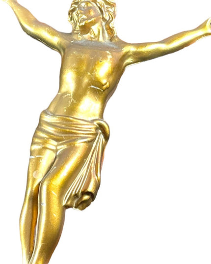 Vintage 1950s Solid oak wood Heavy solid metal Jesus Catholic Crucifix cross