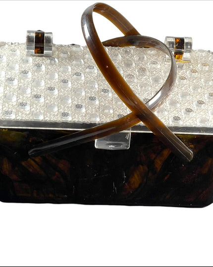 Merle Norman 1970's Faux Tortoise Shell Lucite Cosmetic Case Box box purse