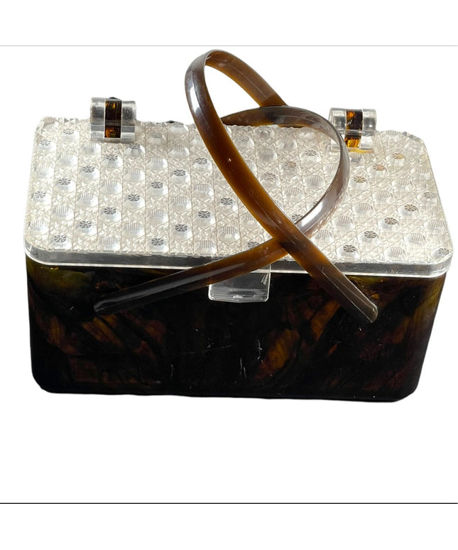 Merle Norman 1970's Faux Tortoise Shell Lucite Cosmetic Case Box box purse