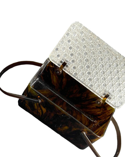 Merle Norman 1970's Faux Tortoise Shell Lucite Cosmetic Case Box box purse