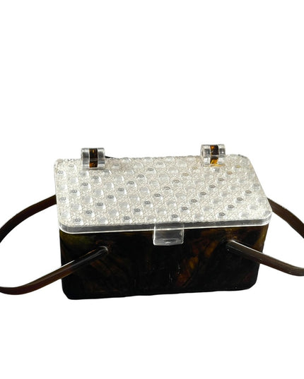 Merle Norman 1970's Faux Tortoise Shell Lucite Cosmetic Case Box box purse