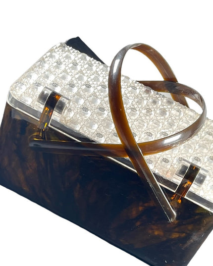 Merle Norman 1970's Faux Tortoise Shell Lucite Cosmetic Case Box box purse