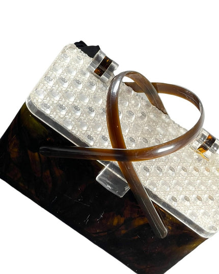 Merle Norman 1970's Faux Tortoise Shell Lucite Cosmetic Case Box box purse