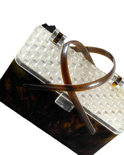 Merle Norman 1970's Faux Tortoise Shell Lucite Cosmetic Case Box box purse