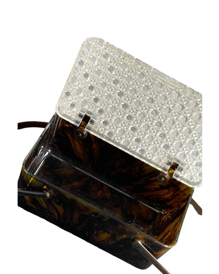 Merle Norman 1970's Faux Tortoise Shell Lucite Cosmetic Case Box box purse