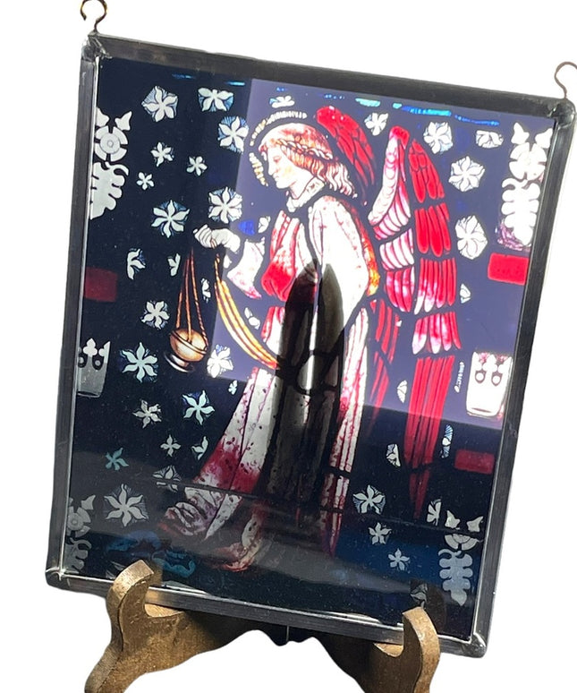 Vintage Handmade stained glass angel window hanging