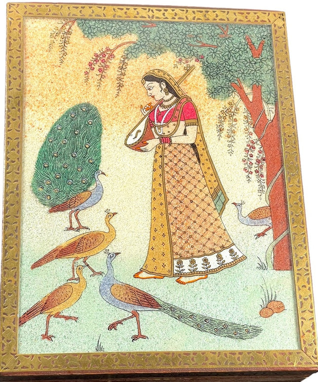 RAGINI KAKUBHA - JEWELRY BOX WITH GEMSTONE PAINTING Brass accents