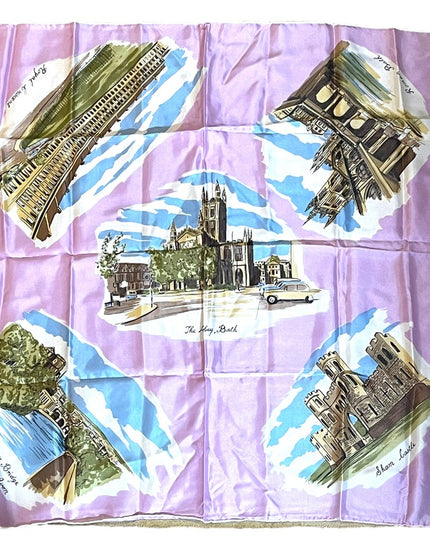 Beautiful Vintage 1950s Lilac England tour scarf souvenier Acetate handmade