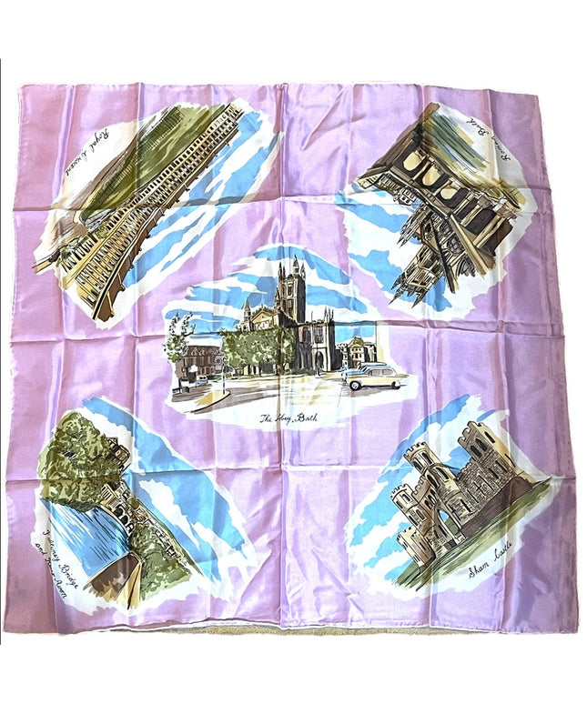 Beautiful Vintage 1950s Lilac England tour scarf souvenier Acetate handmade