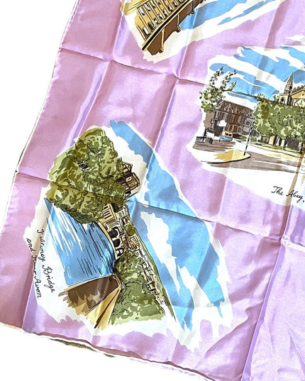 Beautiful Vintage 1950s Lilac England tour scarf souvenier Acetate handmade