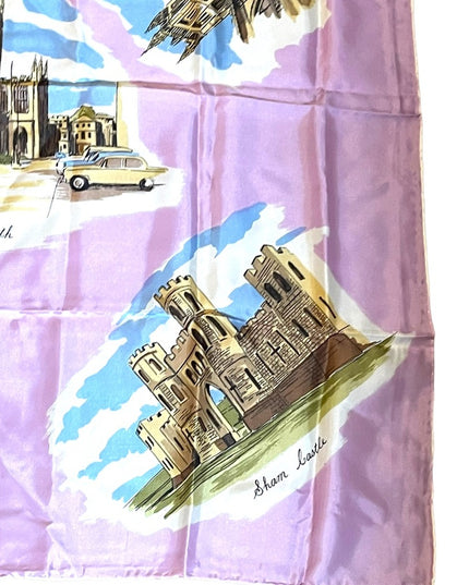 Beautiful Vintage 1950s Lilac England tour scarf souvenier Acetate handmade