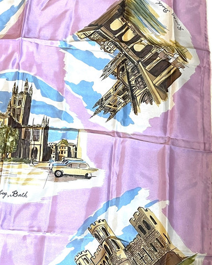 Beautiful Vintage 1950s Lilac England tour scarf souvenier Acetate handmade