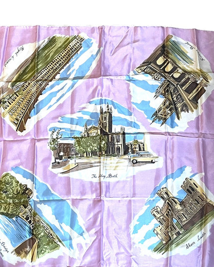 Beautiful Vintage 1950s Lilac England tour scarf souvenier Acetate handmade