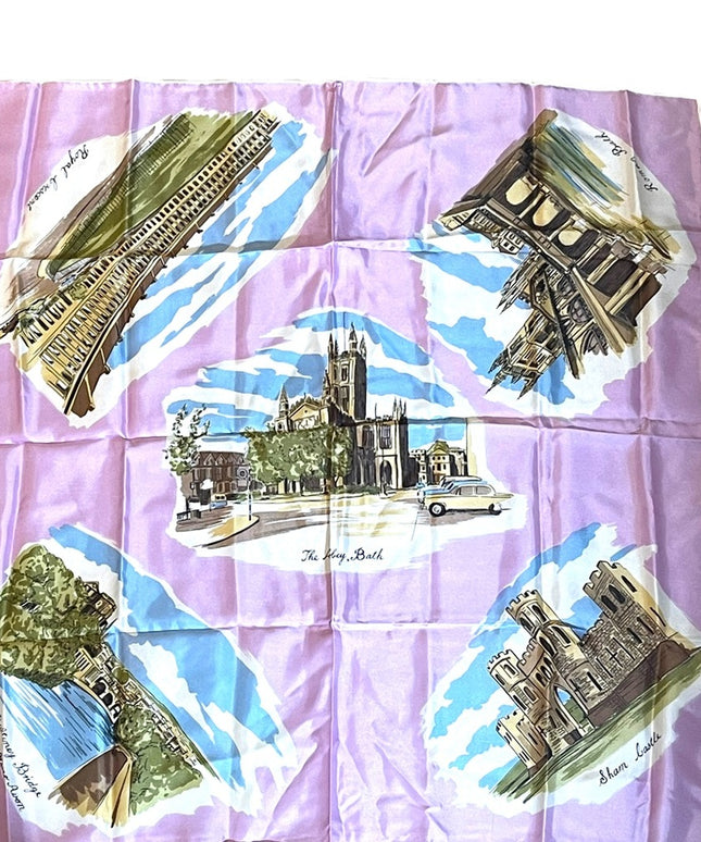 Beautiful Vintage 1950s Lilac England tour scarf souvenier Acetate handmade