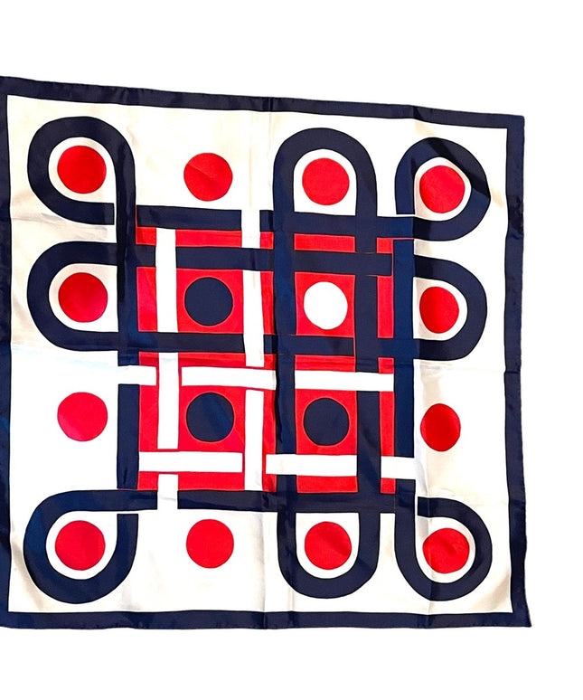 Vintage 1960s Red white & blue fancy geometric scarf nautical sailor