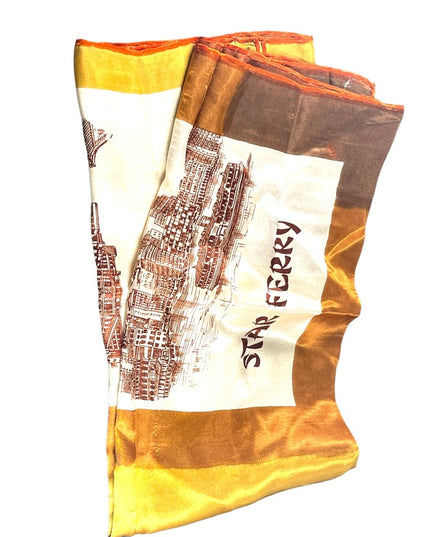 Vintage 1960s HONG KONG Lane Crawfords tourist scarf vacation yellow brown