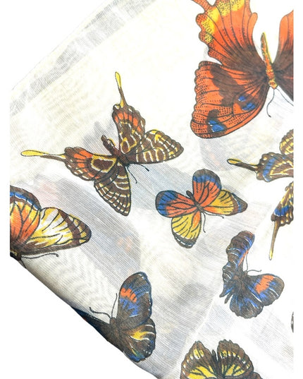 Vintage 1970s Linen Cotton Sheer fancy high end Butterfly scarf handmade