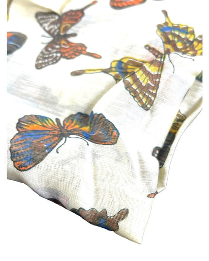 Vintage 1970s Linen Cotton Sheer fancy high end Butterfly scarf handmade