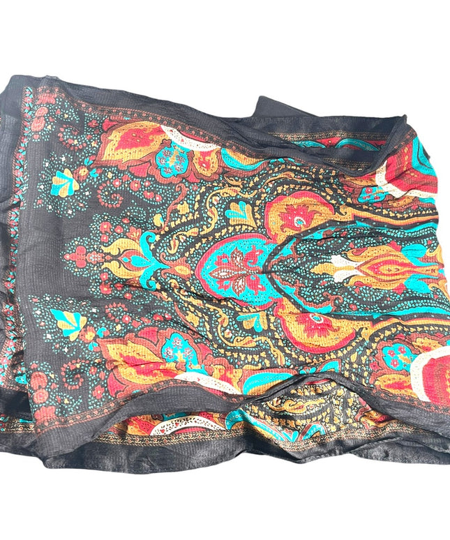 Vintage 1980s ECHO dark paisely colorful silk scarf