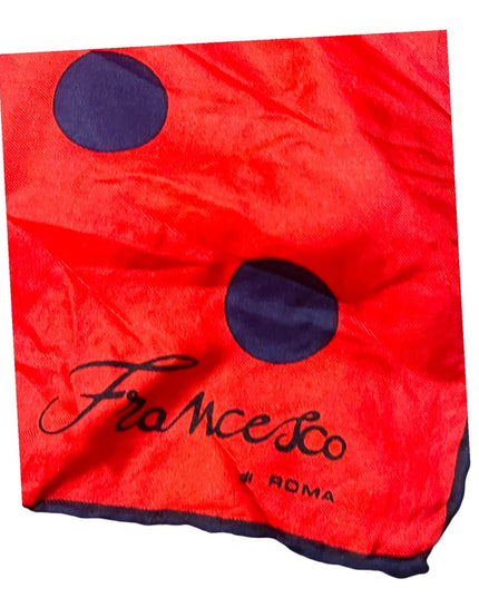 Vintage FRANCESCO Roma Italy Red w Blue Polka dots silk scarf nautical sailor