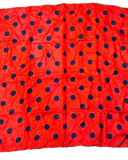 Vintage FRANCESCO Roma Italy Red w Blue Polka dots silk scarf nautical sailor