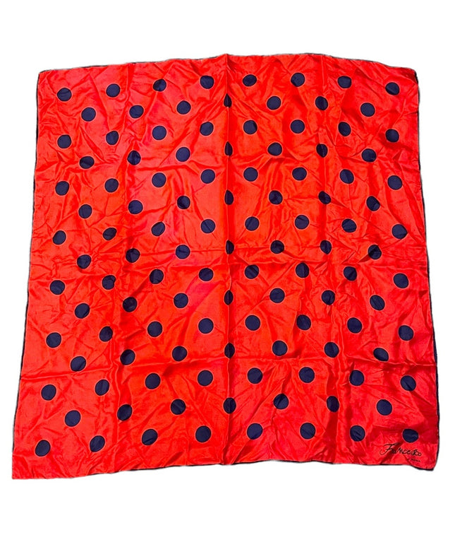 Vintage FRANCESCO Roma Italy Red w Blue Polka dots silk scarf nautical sailor