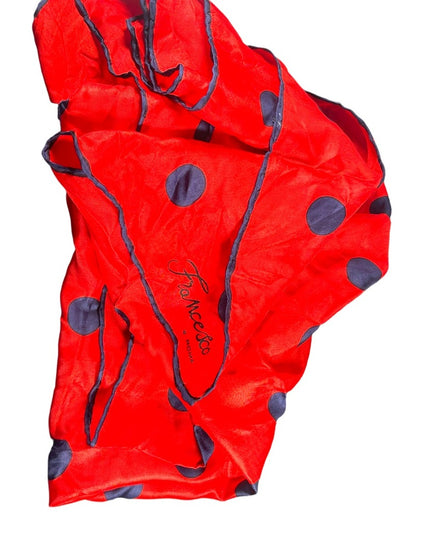 Vintage FRANCESCO Roma Italy Red w Blue Polka dots silk scarf nautical sailor