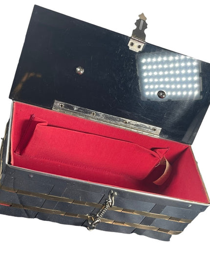 Vintage 1950s Dorset Rex Fifth Avenue Silver gold Woven Metal Box lucite purse