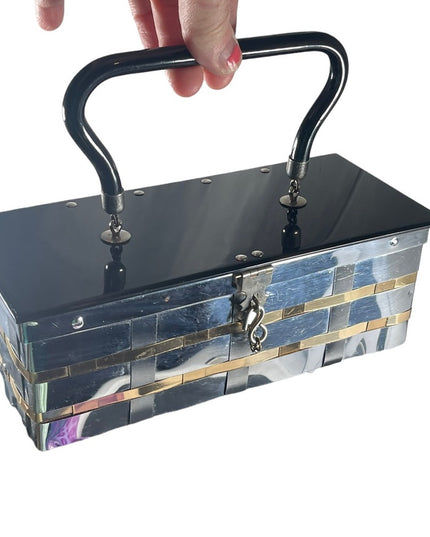 Vintage 1950s Dorset Rex Fifth Avenue Silver gold Woven Metal Box lucite purse