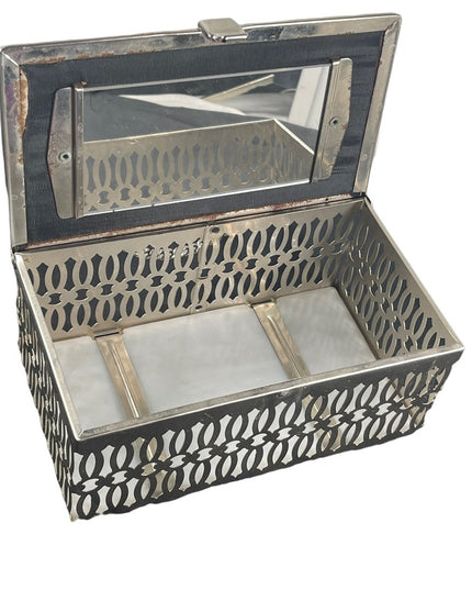 Vintage 1950s Lucite silver metal box purse bird cage ornate design