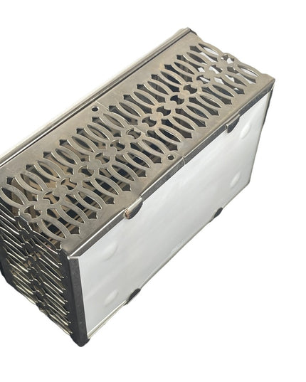 Vintage 1950s Lucite silver metal box purse bird cage ornate design