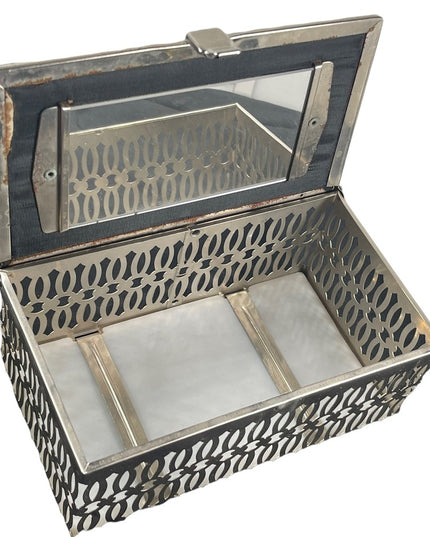 Vintage 1950s Lucite silver metal box purse bird cage ornate design