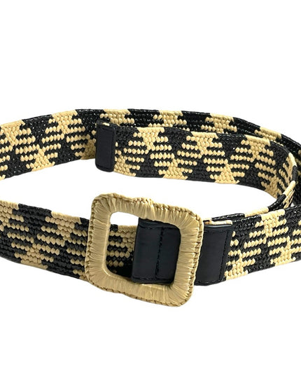 Zara Woven Black & Cream straw like belt 35”