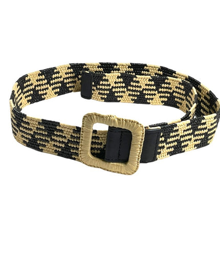 Zara Woven Black & Cream straw like belt 35”