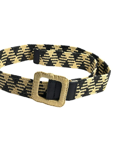 Zara Woven Black & Cream straw like belt 35”
