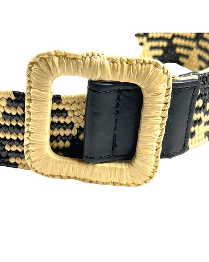 Zara Woven Black & Cream straw like belt 35”
