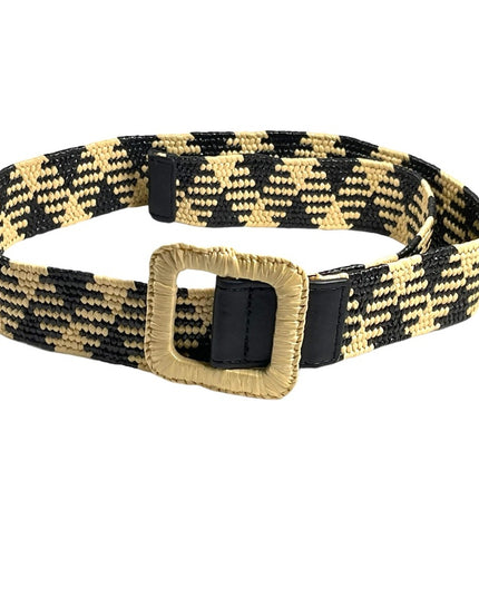 Zara Woven Black & Cream straw like belt 35”