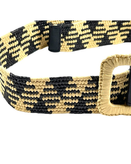 Zara Woven Black & Cream straw like belt 35”