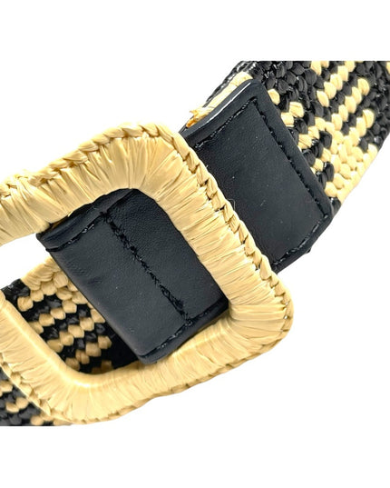 Zara Woven Black & Cream straw like belt 35”
