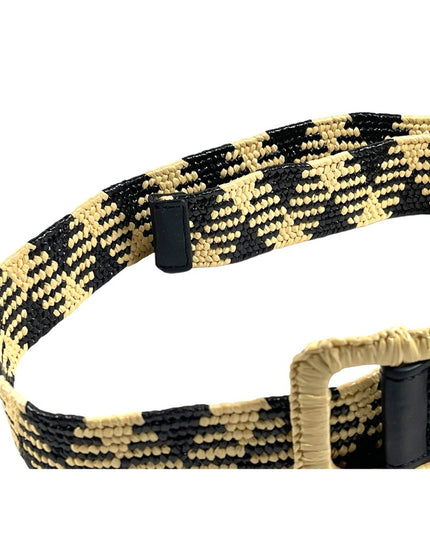 Zara Woven Black & Cream straw like belt 35”