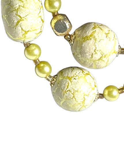 Vintage 1950s Fancy Pale lime green ornate  Large faux pearl 2 strand necklace