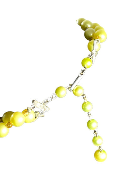 Vintage 1950s Fancy Pale lime green ornate  Large faux pearl 2 strand necklace