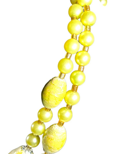 Vintage 1950s Fancy Pale lime green ornate  Large faux pearl 2 strand necklace