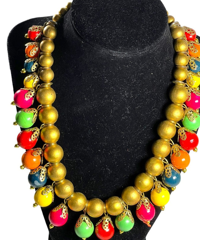 Vintage 1980s Colorful multi color Cha cha statement necklace gold resin fun