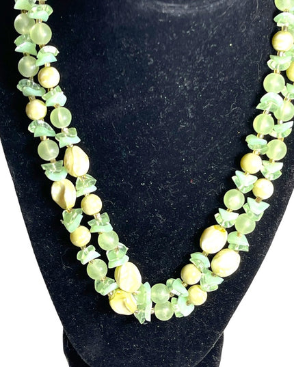 Vintage 1950s  Pale green fancy bead necklace 2 strand double lucite plastic