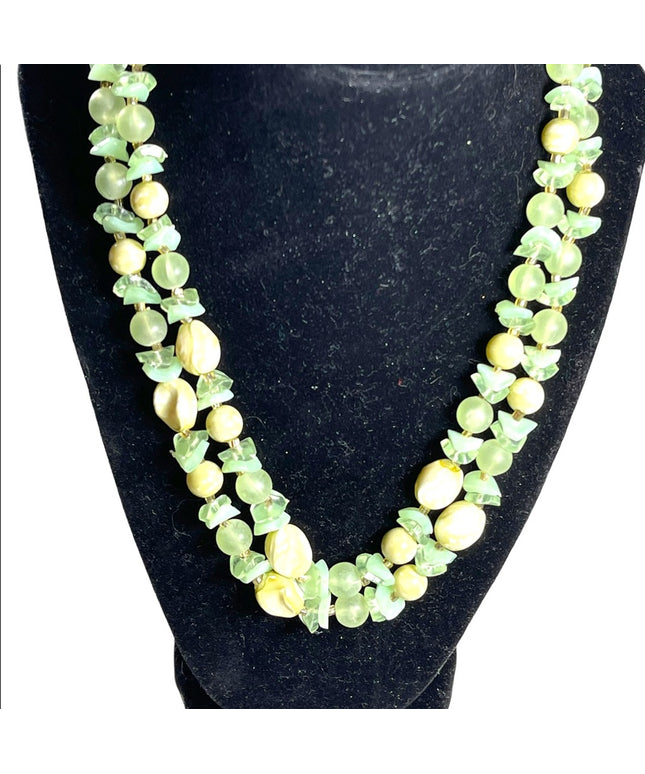 Vintage 1950s  Pale green fancy bead necklace 2 strand double lucite plastic