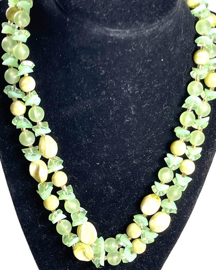 Vintage 1950s  Pale green fancy bead necklace 2 strand double lucite plastic