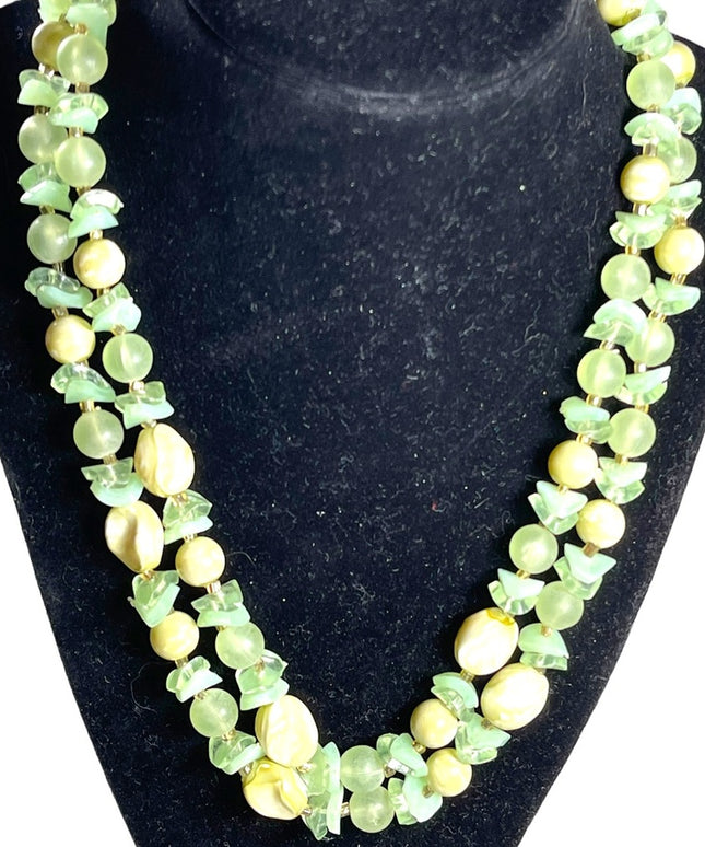 Vintage 1950s  Pale green fancy bead necklace 2 strand double lucite plastic